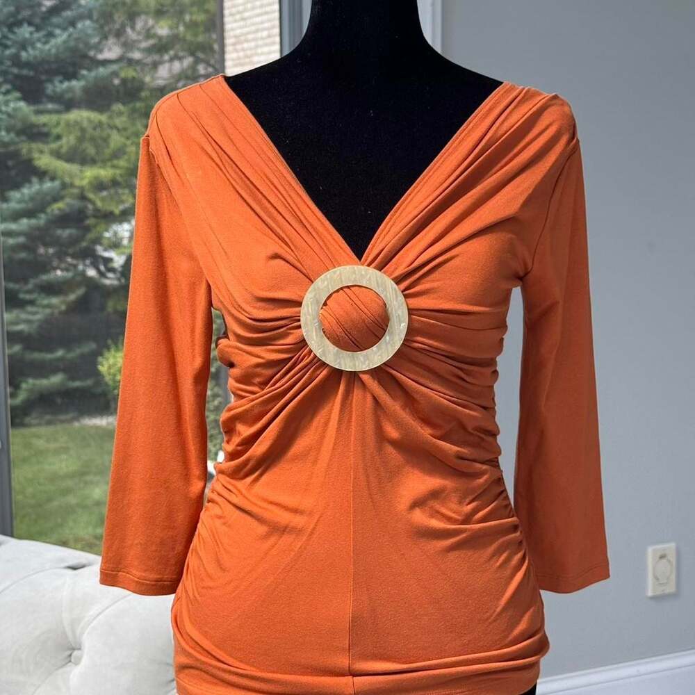 Karen Kane O-Ring Ruched V-Neck Top
